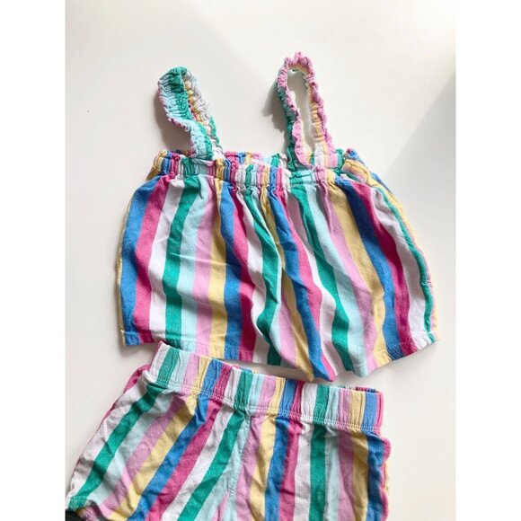 Girls' JOE FRESH Multi Rainbow Striped Viscose Crepe Tank Shorts Set, Size 4 - Picture 2 of 11